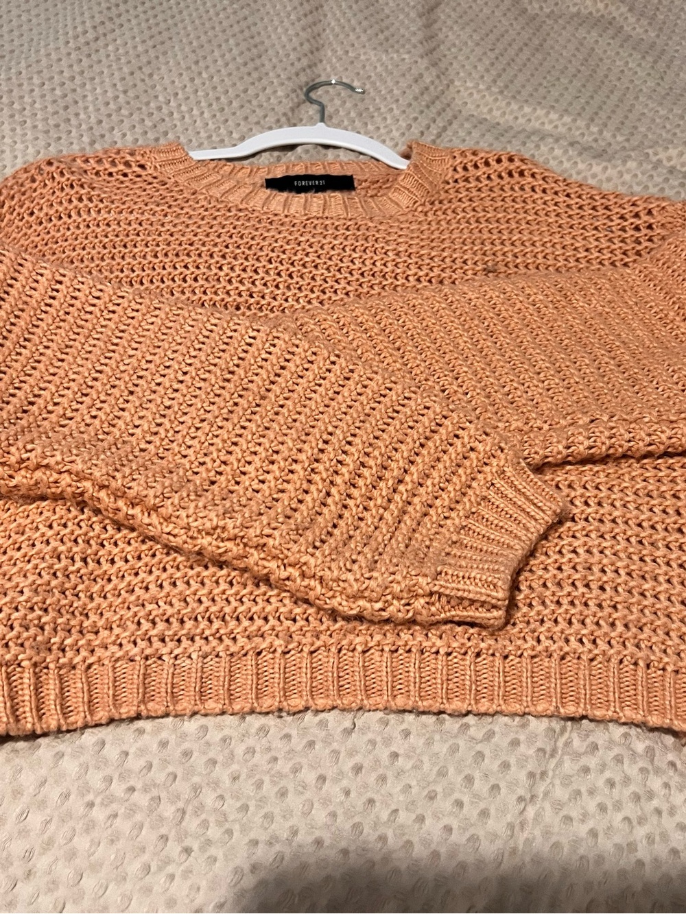 Forever 21 Peach Open-Knit Crewneck Sweater